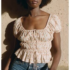 DOEN Adie Top in Alabaster Countryside Calico Floral Print L